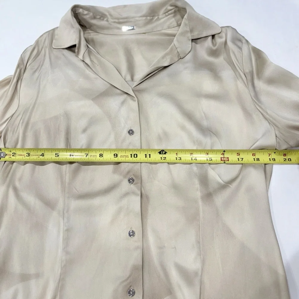 Elie Tahari Women Silk Blouse S Ivory Abstract Print Fringe High-Low Quiet Luxur - Picture 10 of 11